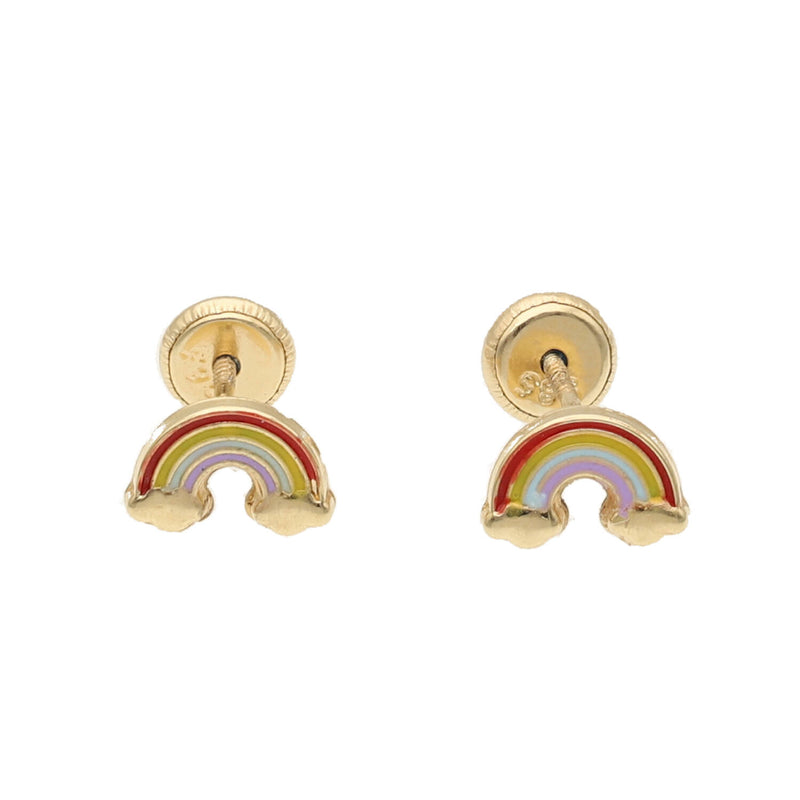 14 Karat Gold Cloud Rainbow Screw Back Earrings