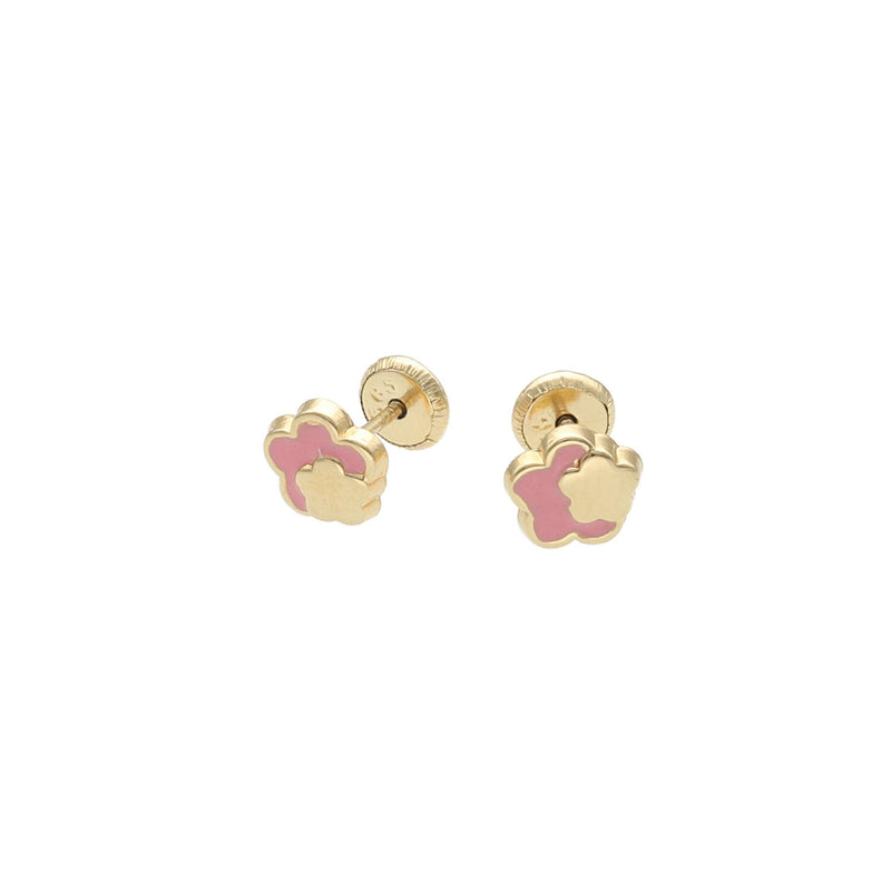 14 karat Gold Pink Flower Screwback Earrings