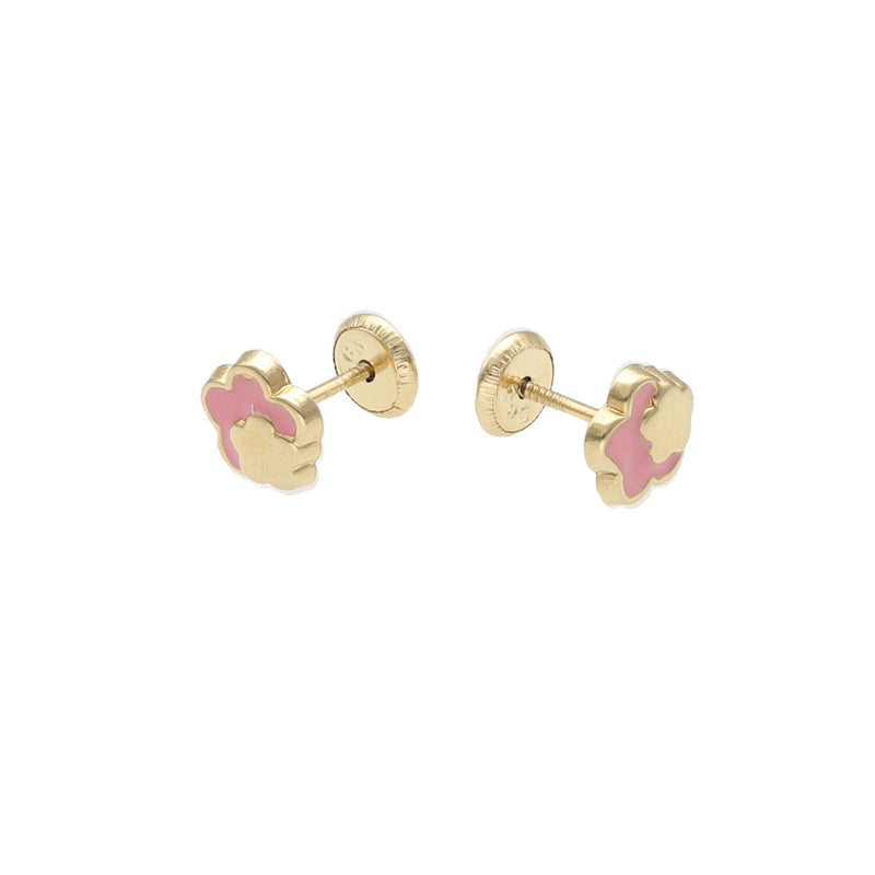 14 karat Gold Pink Flower Screwback Earrings