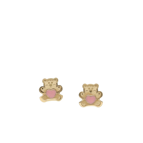14 Karat Gold Pink Teddy Bear Screwback Earrings