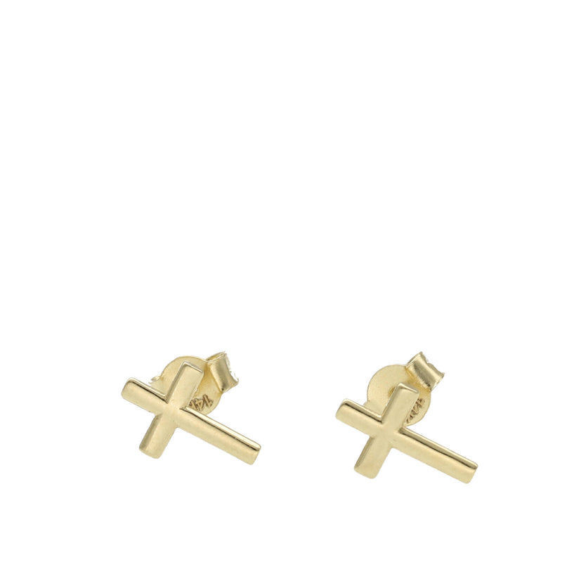 14 Karat Gold Stud Cross Earrings