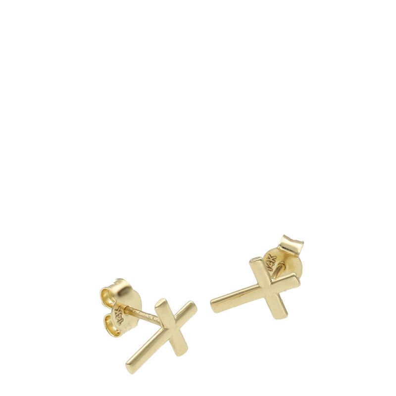 14 Karat Gold Stud Cross Earrings