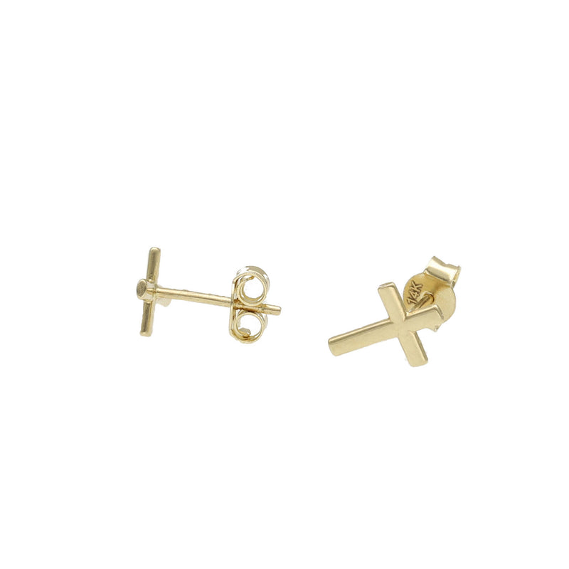 14 Karat Gold Stud Cross Earrings