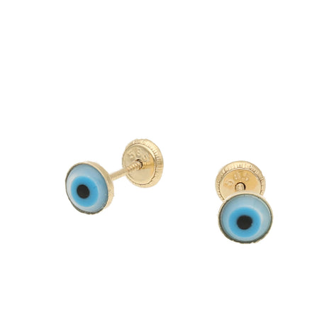 14 Karat Gold Evil Eye Screw Back Earrings