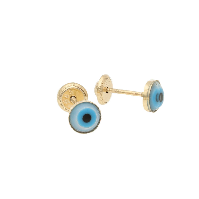 14 Karat Gold Evil Eye Screw Back Earrings