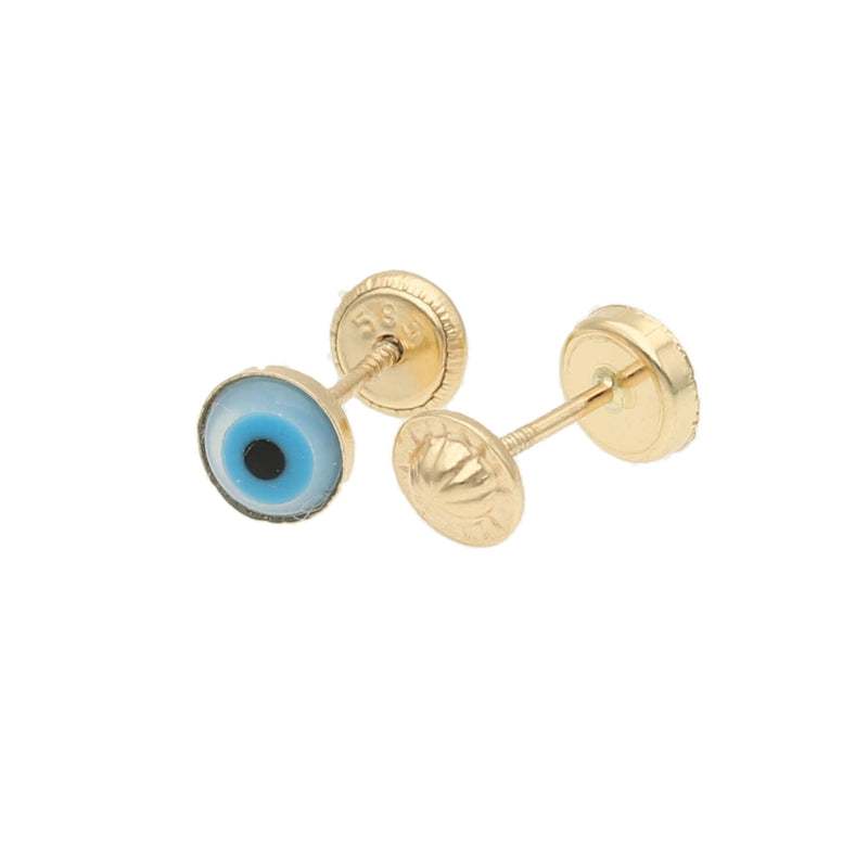 14 Karat Gold Evil Eye Screw Back Earrings