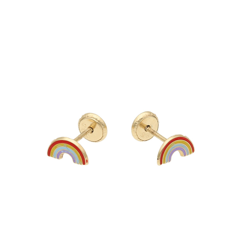 14 Karat Gold Rainbow Screw Back Earrings