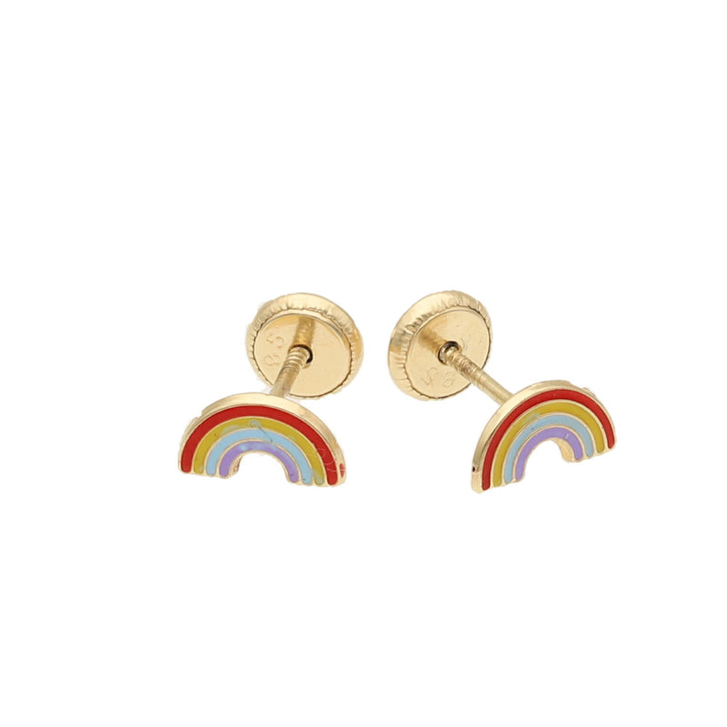 14 Karat Gold Rainbow Screw Back Earrings