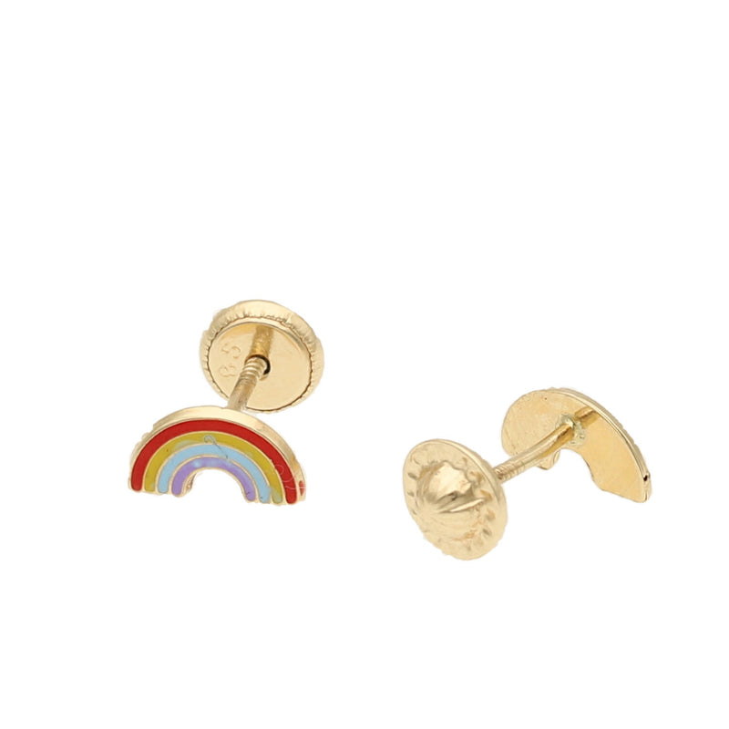 14 Karat Gold Rainbow Screw Back Earrings