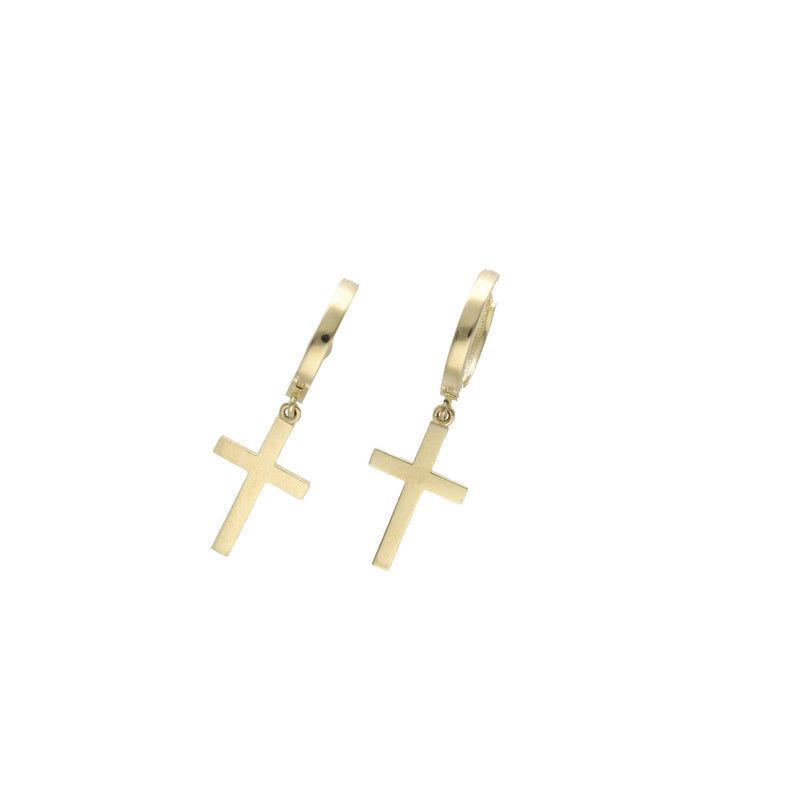 10 Karat Gold PLAIN Cross Hoops Earrings