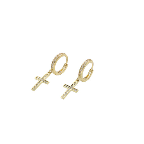 10 Karat Gold & CZ  Cross Hoops Earrings