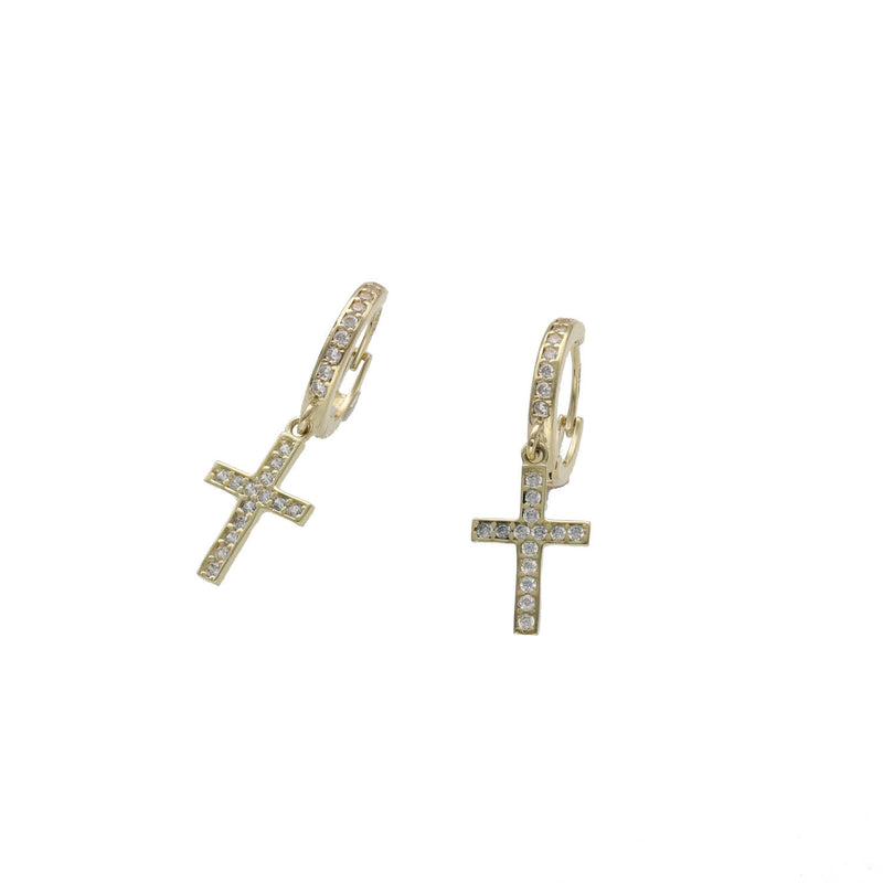 10 Karat Gold & CZ  Cross Hoops Earrings