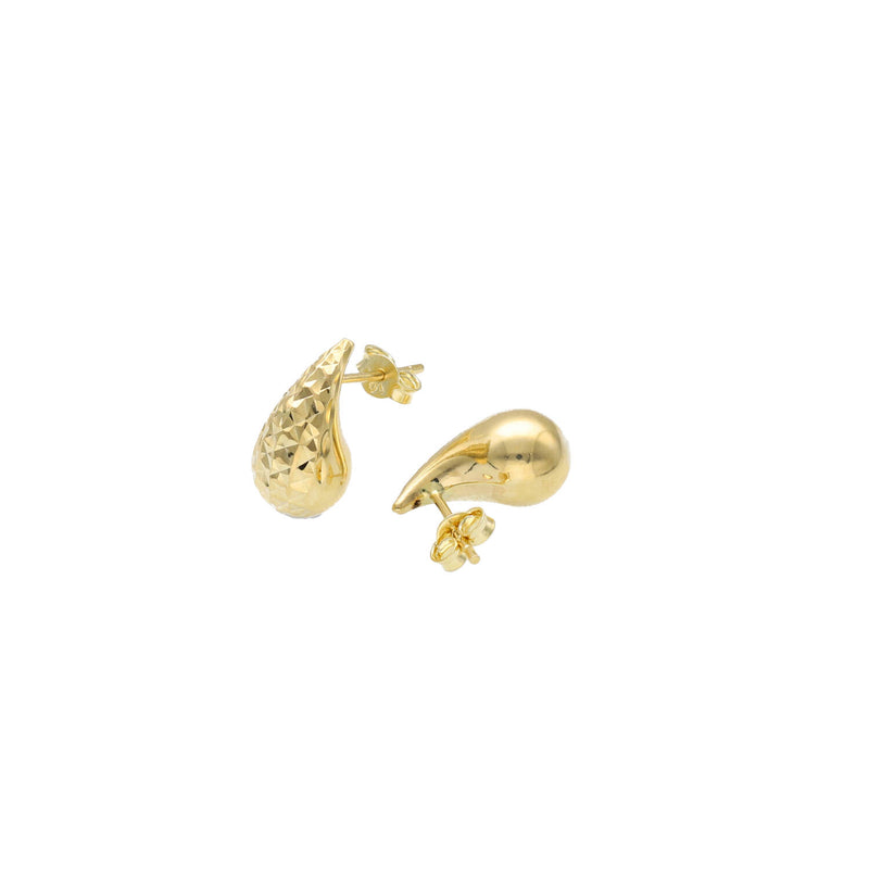 10 Karat Gold Texture Drop Stud Earrings