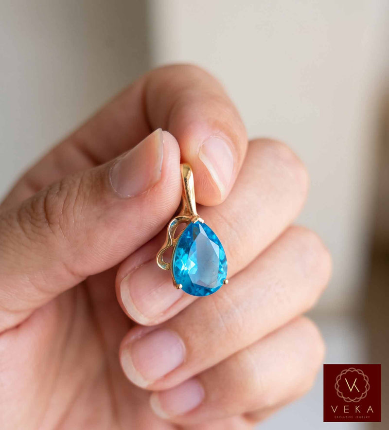 14K Gold Topaz Medium Size Drop shape Charm