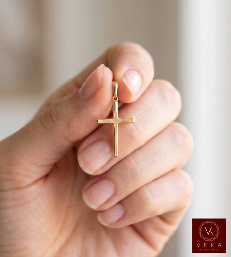 14K Gold Plain Cross Charm