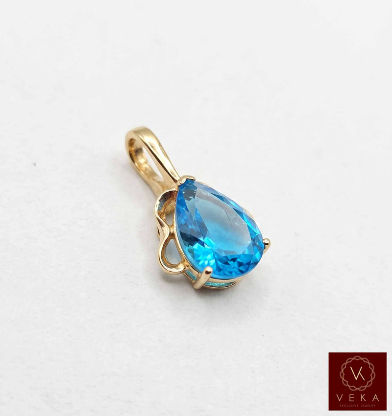 14K Gold Topaz Medium Size Drop shape Charm