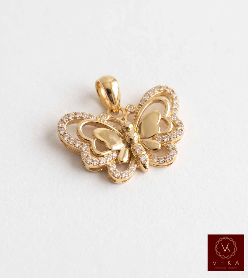 14 Karat Gold & Cz  Butterfly Charm