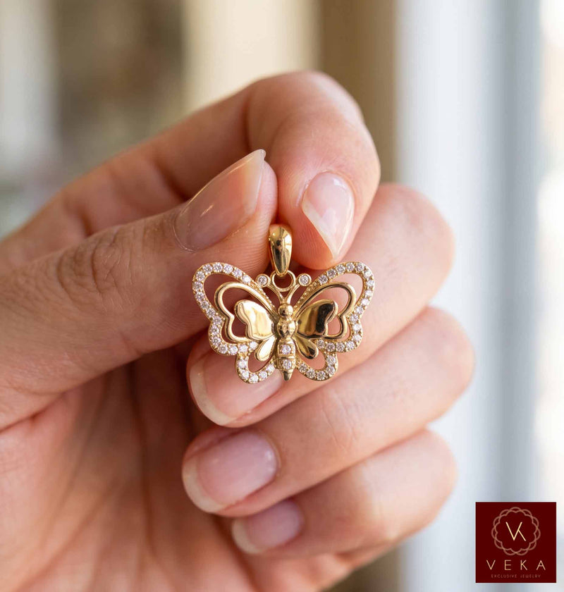 14 Karat Gold & Cz  Butterfly Charm