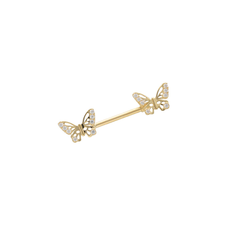14k Barbell Straight Butterfly Piercing