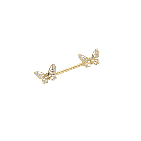 14k Barbell Straight Butterfly Piercing