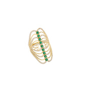 14K yellow gold filigree ring with emerald green zirconium stones and clear zircon accents - vintage statement ring by VEKA JEWELRY