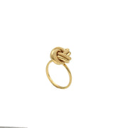 A 10 karat gold yellow gold ring with a textured knot design, displayed against a white background.