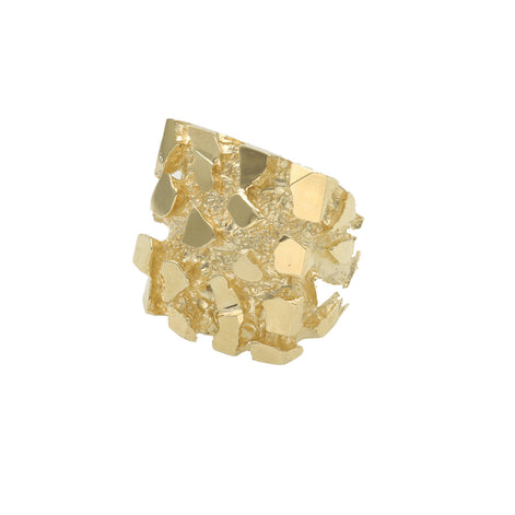 10K Gold Big Nugget Ring - Solid Gold Statement Ring for Men