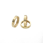 A picture of the 14 Karat real gold screw head 5MM  band in three different angles   that show a strong mesh inside the band  to make it look bold and luxurious set on a white background. Shop VEKA JEWELRY