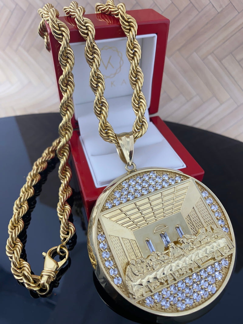 10 Karat Gold & CZ Last Supper Big Medallion Charm