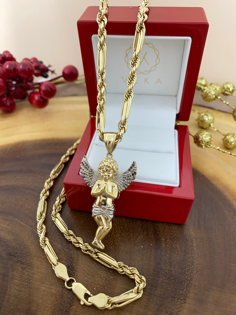 10 Karat Gold Figaro Rope Angel Set
