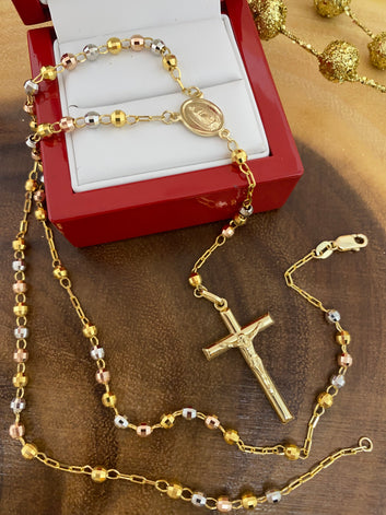 14 Karat Three Tone Gold Rosary
