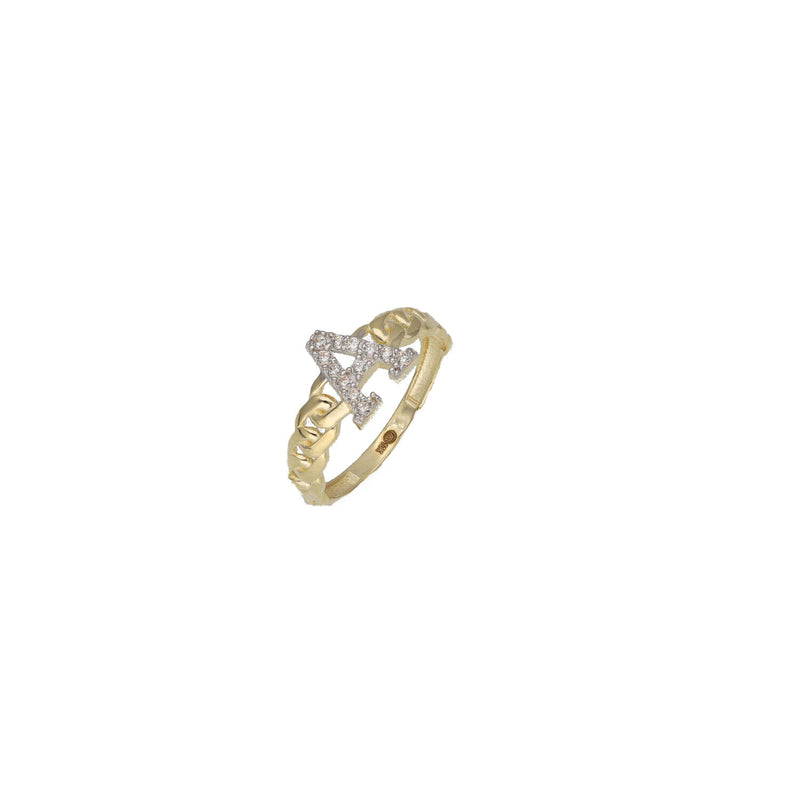 10K gold Cuban initial ring with letter S with clear stones - Veka Jewelry