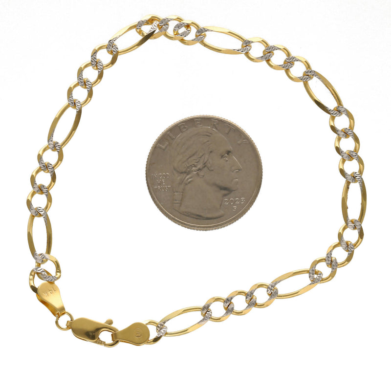 14 Karat Gold Figaro Pave Bracelet