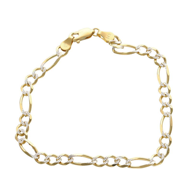 14 Karat Gold Figaro Pave Bracelet