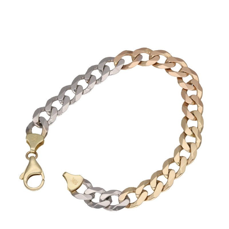 Solid 10K Gold Three Tone Bracelet | Italian Curb Rose Yellow White 💫