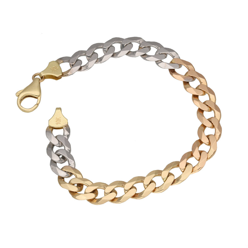 Solid 10K Gold Three Tone Bracelet | Italian Curb Rose Yellow White 💫