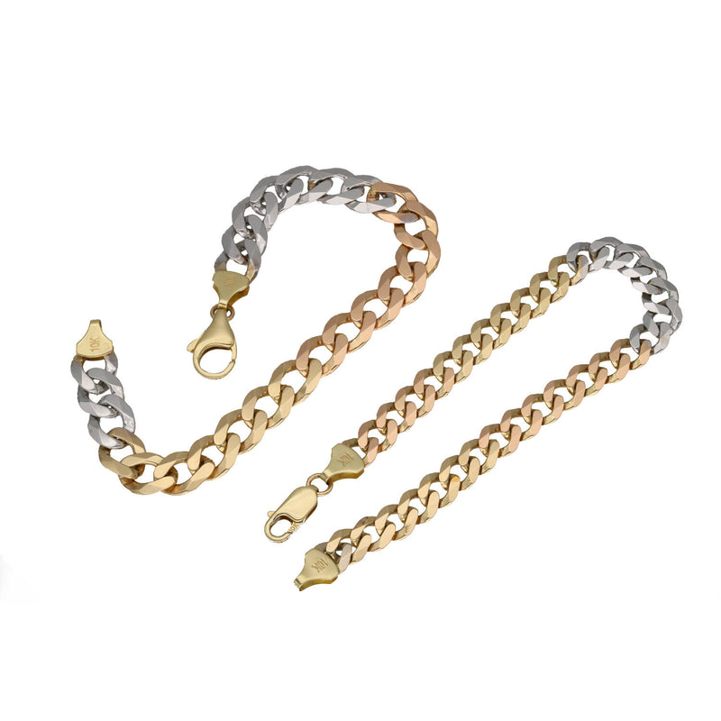 Solid 10K Gold Three Tone Bracelet | Italian Curb Rose Yellow White 💫