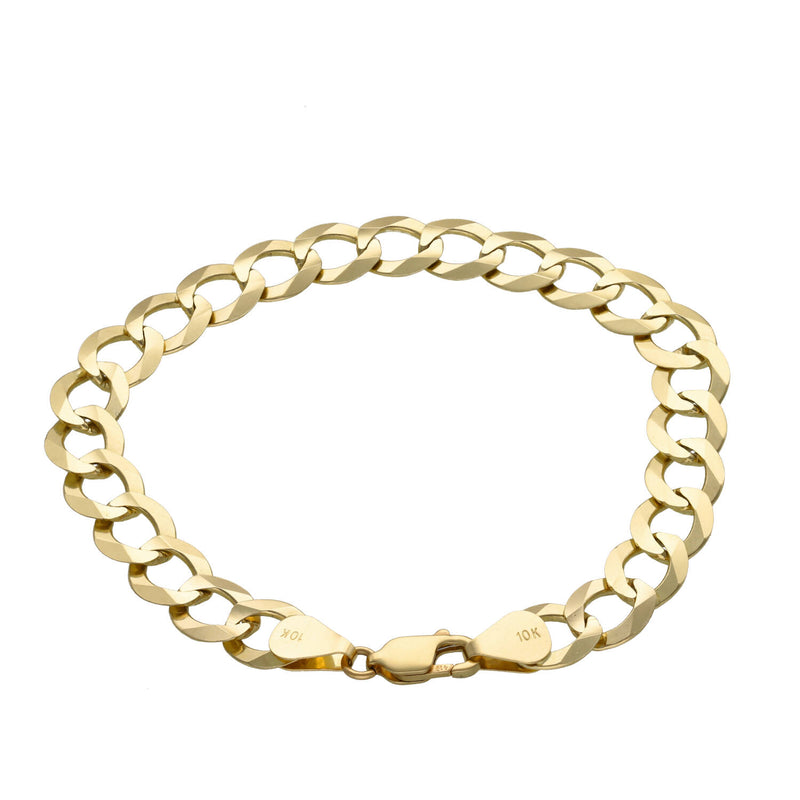 10K yellow gold Italian curb gold cuban bracelets with lobster clasp on white background with the 10k Stamp.