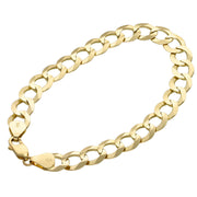 10K yellow gold Italian curb bracelet with lobster clasp on white background with the 10k Stamp on both gold terminals