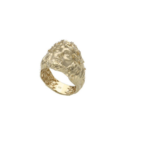 Jesus_Face_Real_Gold_Men_Ring on a side view and bottom of the ring with a little of the inside.
