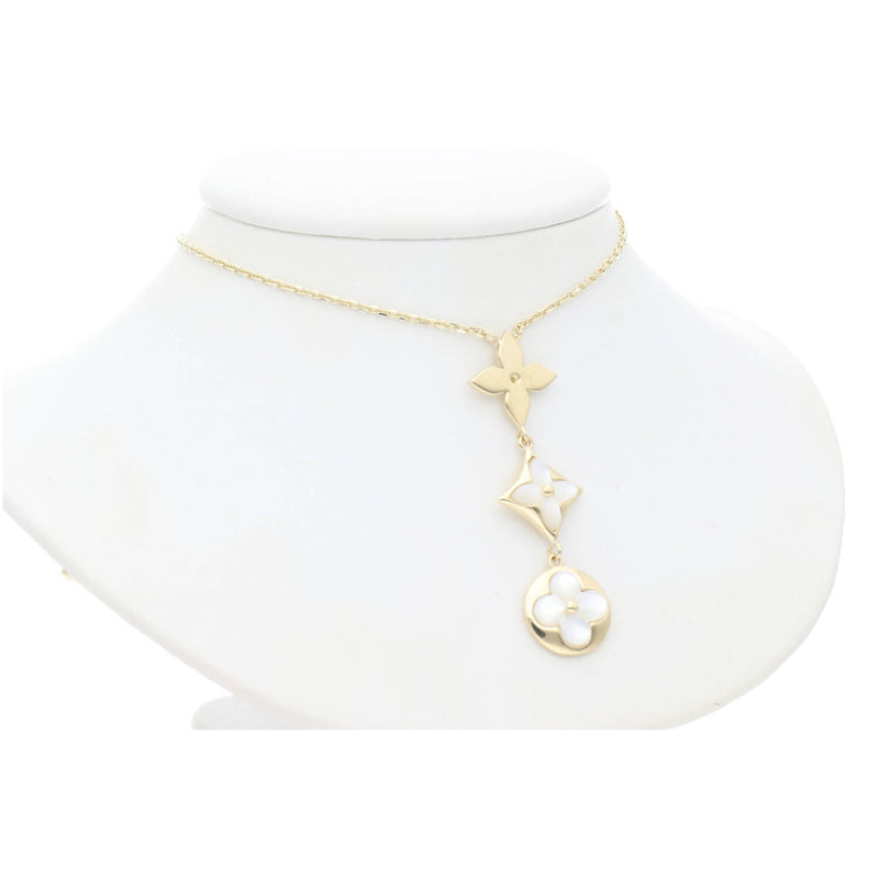 10 Karat Gold Mother of Pearl & Flower Necklace