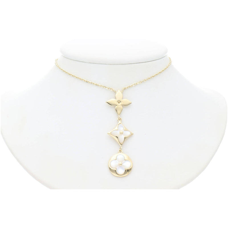 10 Karat Gold Mother of Pearl & Flower Necklace