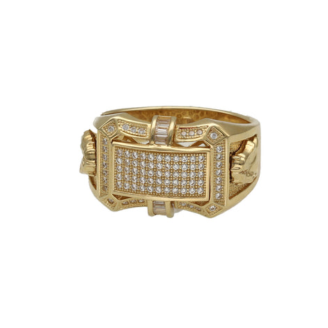 14 karat Gold & CZ Rectangle Horse Ring