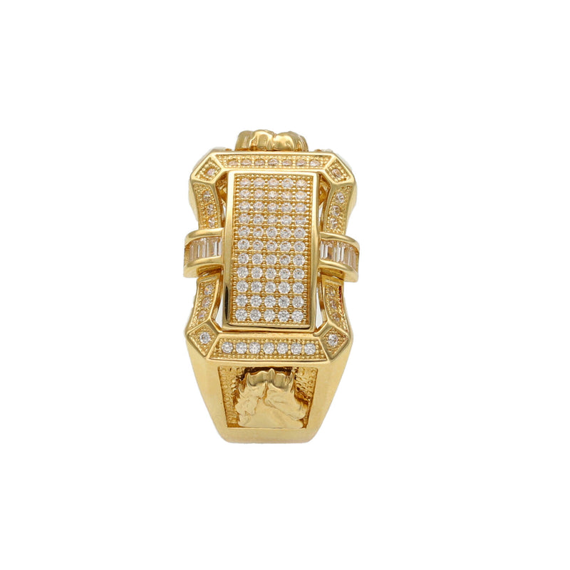 14 karat Gold & CZ Rectangle Horse Ring