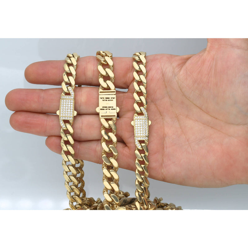 14 Karat Gold Monako Cuban Link Zirconia Lock Chains