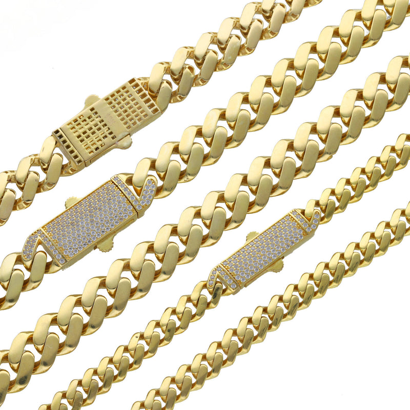 10 Karat Gold Cuban Link Monako Zirconia Lock Chains