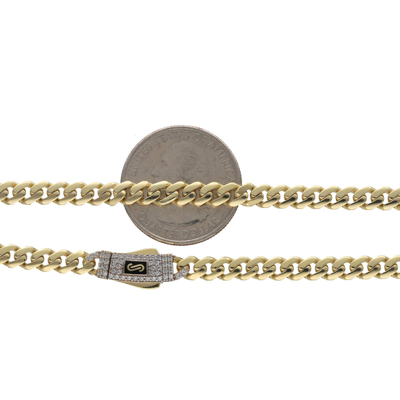 10K Gold Cuban Link Chain Monaco Pave Lock - Classic Miami Chain Hollow