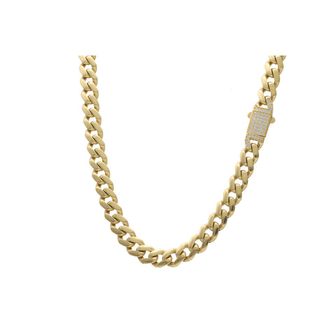 14 Karat Gold Monako Cuban Link Zirconia Lock Chains