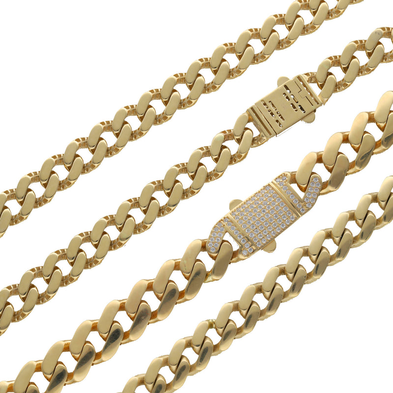 14 Karat Gold Monako Cuban Link Zirconia Lock Chains