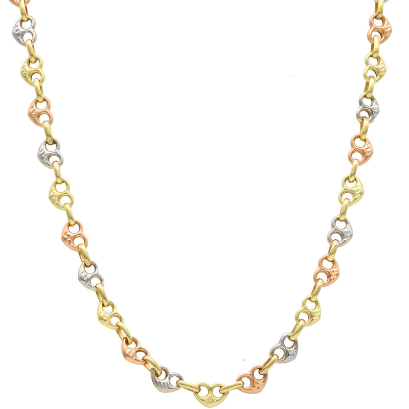 10 Karat Three Tone Gold Puff Mariner Heart Link Chain